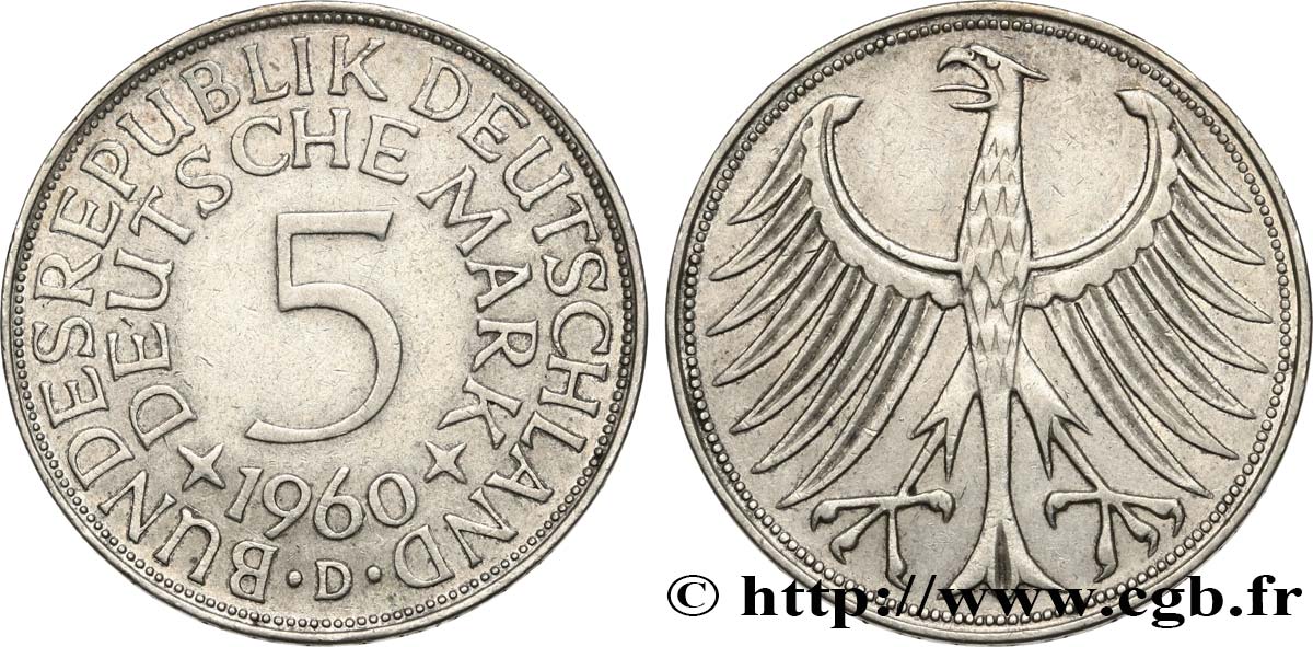 GERMANY 5 Mark aigle 1960 Munich XF 