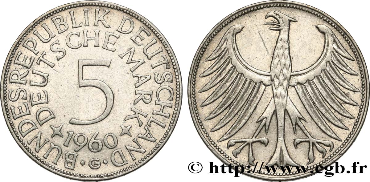 DEUTSCHLAND 5 Mark aigle 1960 Karlsruhe SS 