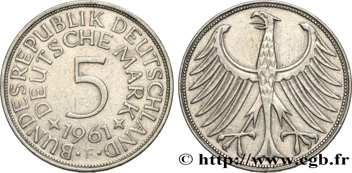 DEUTSCHLAND 5 Mark aigle 1961 Stuttgart SS 