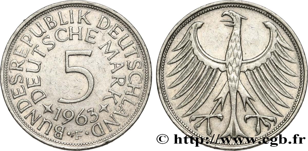 GERMANIA 5 Mark aigle 1963 Stuttgart BB 