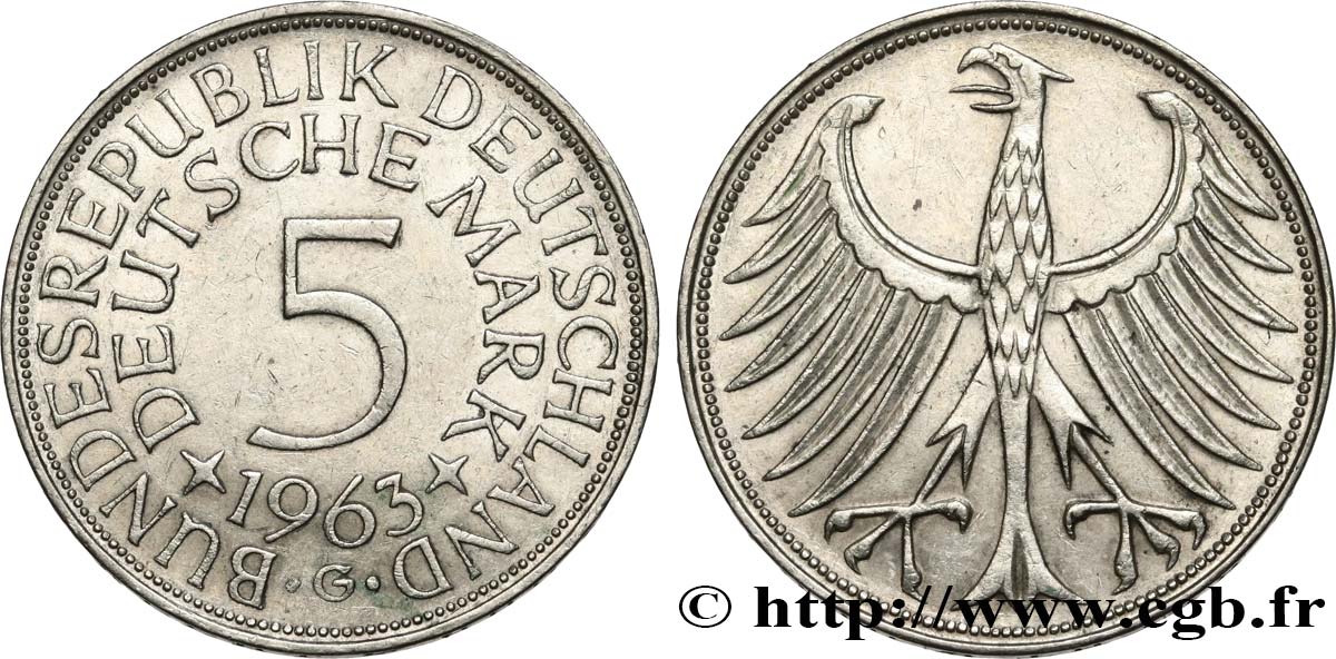 DEUTSCHLAND 5 Mark aigle 1963 Karlsruhe fVZ 