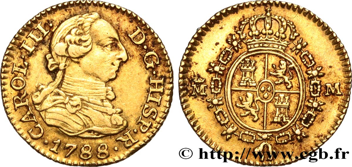 ESPAÑA 1/2 Escudo Charles III 1788 Madrid MBC 