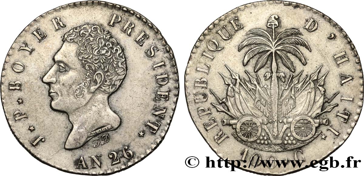 HAITI - REPUBLIC 100 Centimes Jean-Pierre Boyer an 26 1829  VZ 