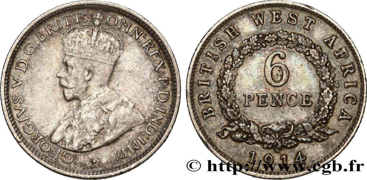 AFRIQUE OCCIDENTALE BRITANNIQUE 6 Pence Georges V 1914 Heaton TTB+ 