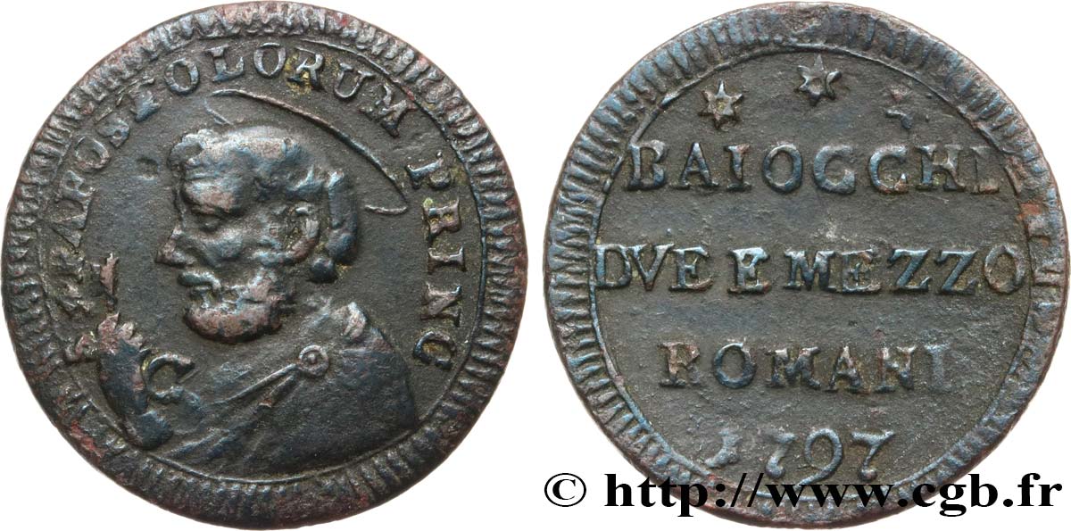 VATICAN AND PAPAL STATES 2 1/2 Baiocchi St Pierre 1797 Rome XF 