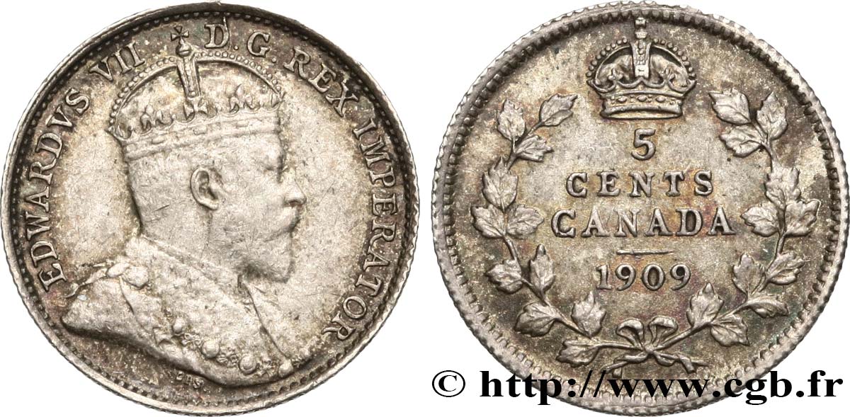 KANADA 5 Cents Édouard VII ‘Maple” 1909  VZ 
