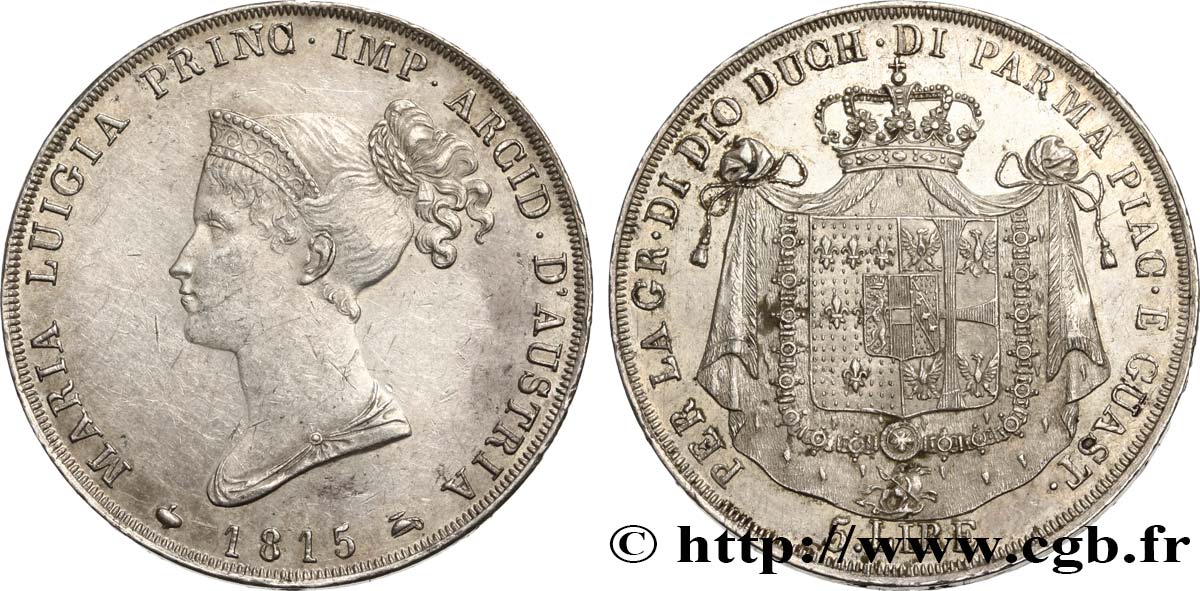 ITALY - PARMA AND PIACENZA 5 Lire Marie-Louise 1815 Milan AU 