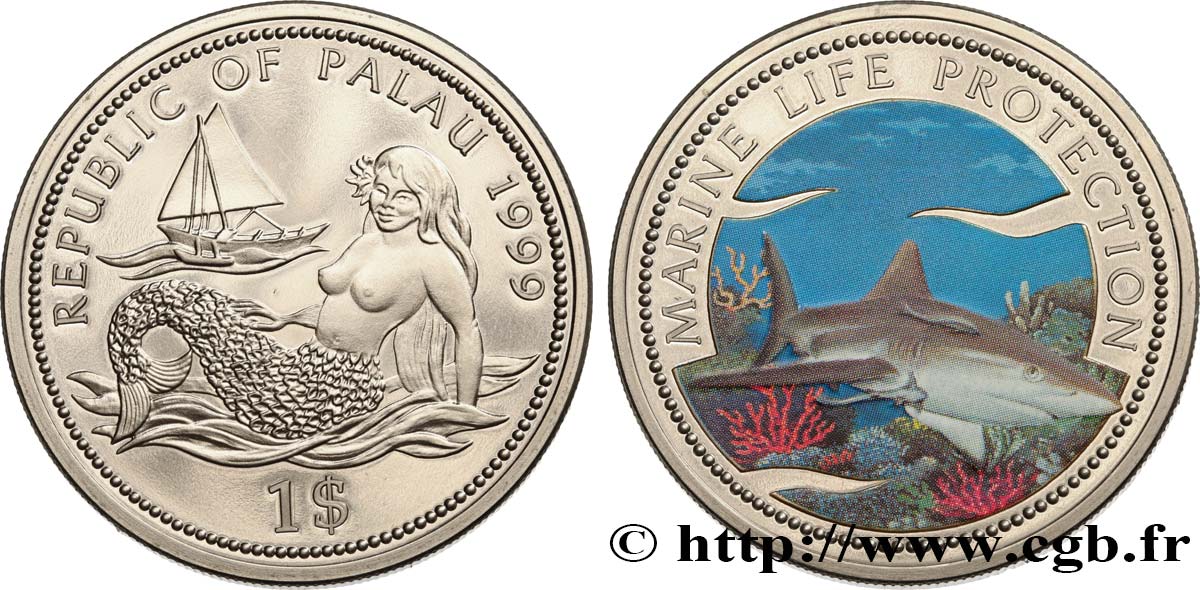 PALAU 1 Dollar Proof Sirène / requin 1999  MS 