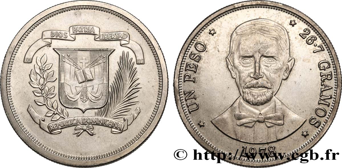 REPUBBLICA DOMINICA 1 Peso emblème / Juan Pablo Duarte 1978  SPL 