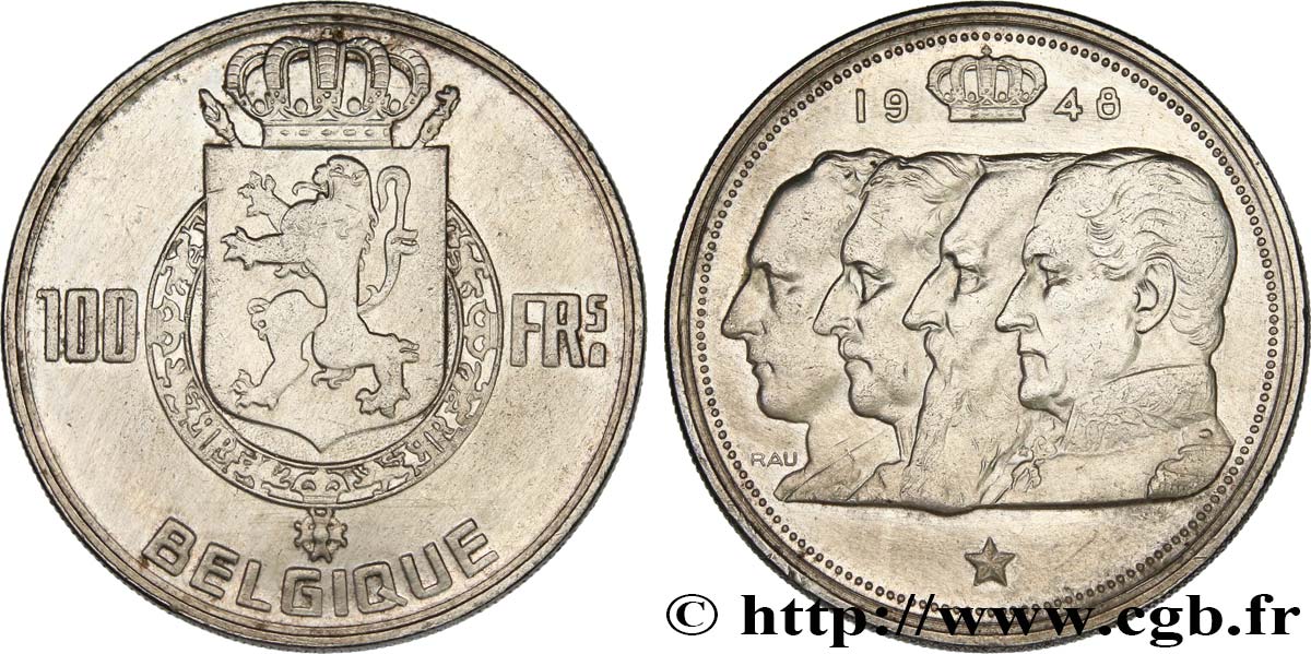 BELGIEN 100 Francs bustes des quatre rois de Belgique, légende française 1948  fSS 