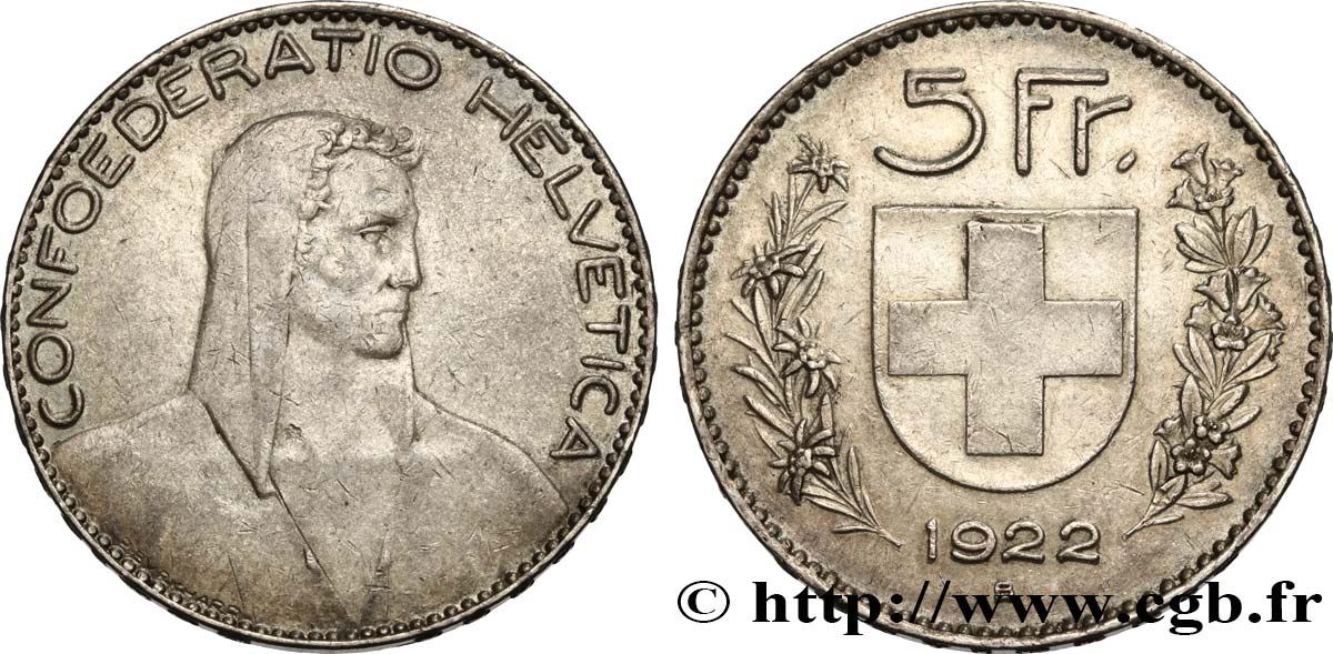 SCHWEIZ 5 Francs Berger 1922 Berne fVZ 