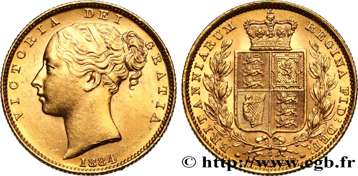 AUSTRALIA - VICTORIA 1 Souverain type écu couronné 1884 Sydney AU/MS 