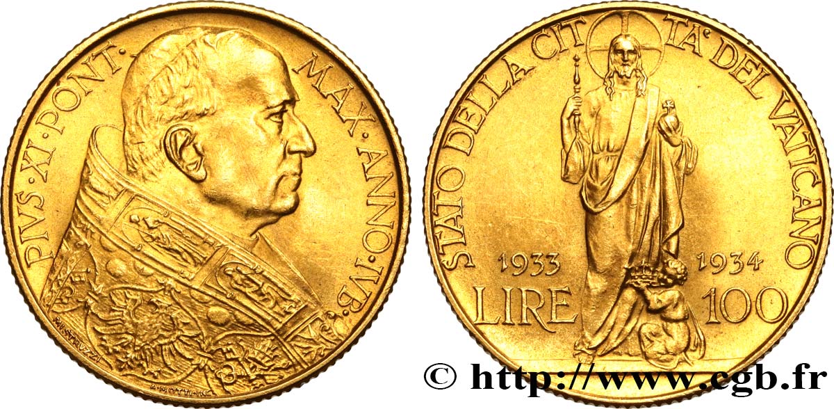 VATICANO - PIE XI (Achille Ratti) 100 Lire 1933-1934 Rome MS 