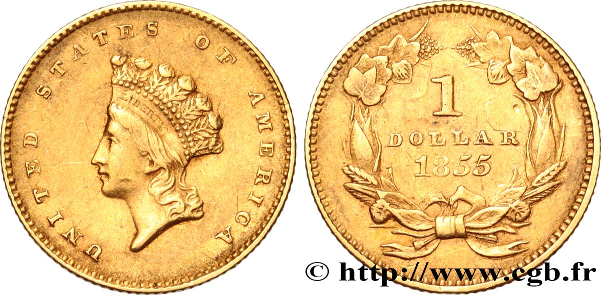 UNITED STATES OF AMERICA 1 Dollar ”Indian Princess” 1855 Philadelphie XF 