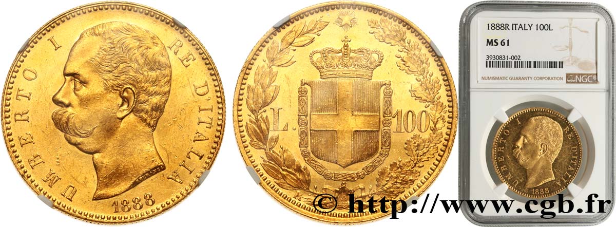 ITALY - KINGDOM OF ITALY - UMBERTO I 100 Lire 1888 Rome MS61 NGC
