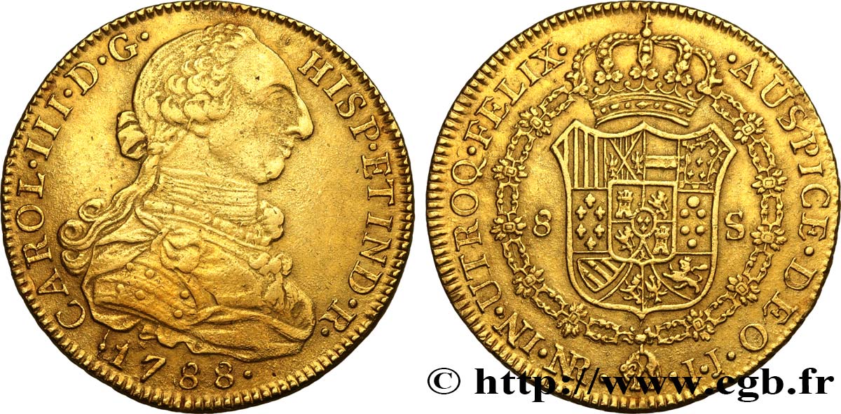 COLOMBIA 8 Escudos Charles III 1788 Nuevo Reino (Bogota) XF 