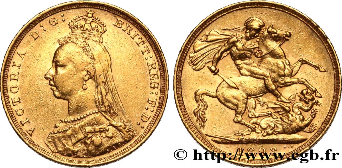 INVESTMENT GOLD 1 Souverain Victoria buste du jubilé 1893 Sydney BB 