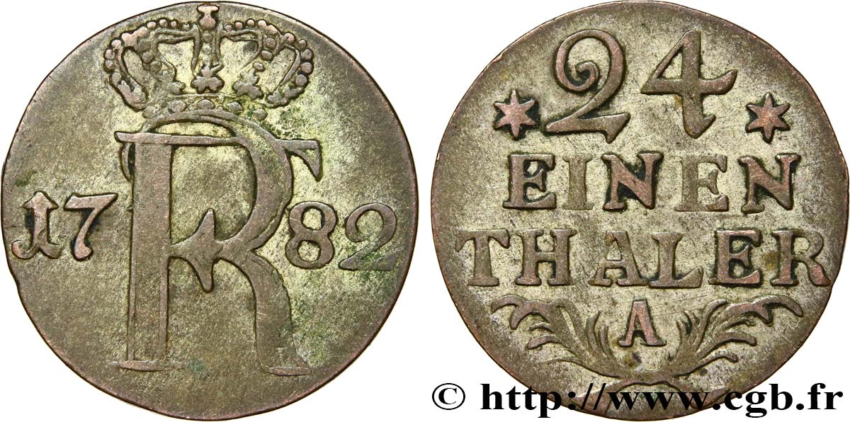 DEUTSCHLAND - PREUßEN 1/24 Thaler Royaume de Prusse monogramme de Frédéric II 1782 Berlin fSS 