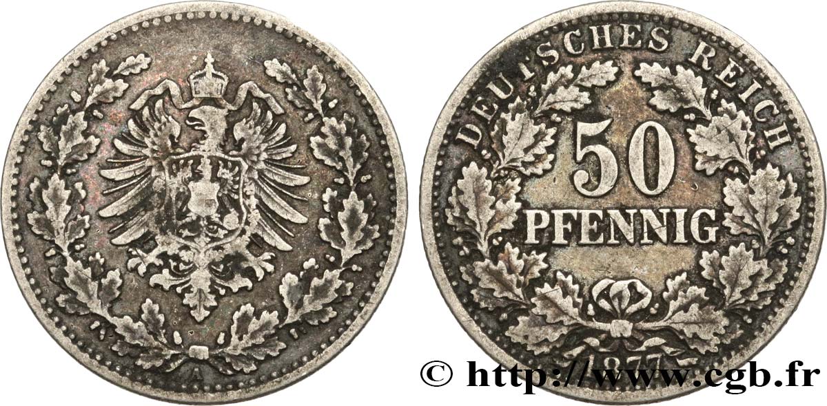 ALLEMAGNE 50 Pfennig Empire aigle impérial 1877 Berlin TTB 