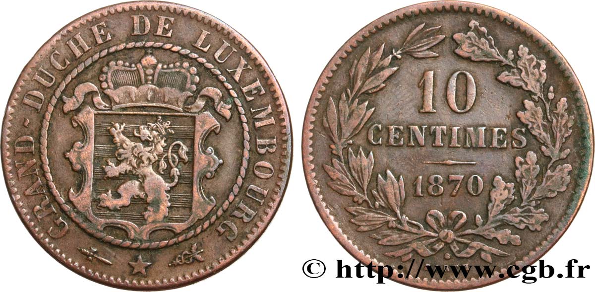 LUXEMBOURG 10 Centimes 1870 Utrecht XF 