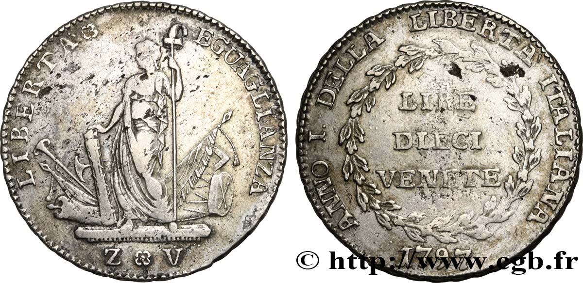 ITALY - REPUBLIC OF VENICE - PROVISIONAL GOUVERMENT 10 Lire 1797 Venise VF 