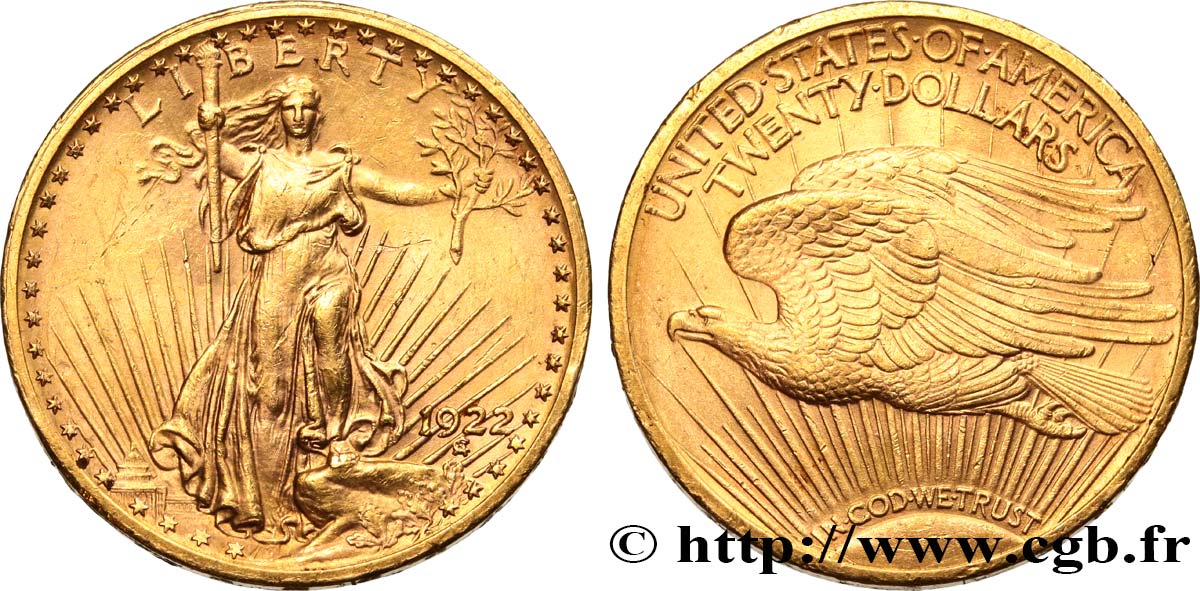 STATI UNITI D AMERICA 20 Dollars  Saint-Gaudens” 1922 Philadelphie SPL 