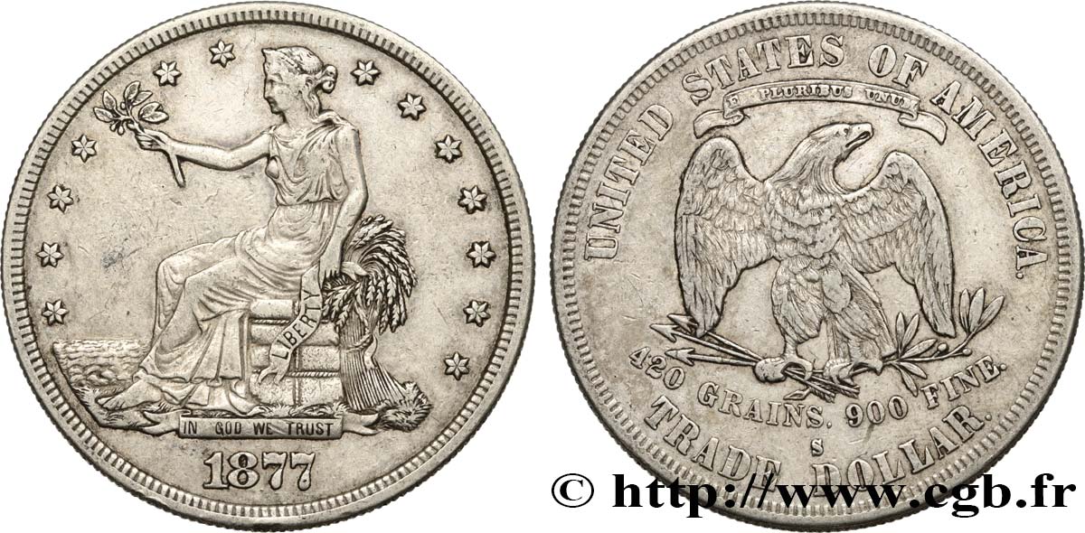 ÉTATS-UNIS D AMÉRIQUE 1 Dollar type “Trade Dollar” 1877 San Francisco SS 