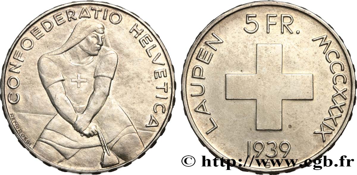 SUISSE 5 Francs 600e anniversaire de la bataille de Laupen 1939 Berne SUP 