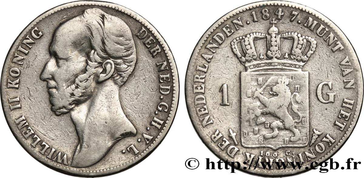PAYS-BAS 1 Gulden Guillaume II 1847 Utrecht TB+ 