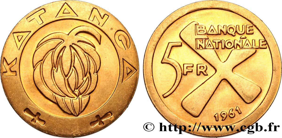CONGO - PROVINCE DU KATANGA 5 Francs 1961  fST 
