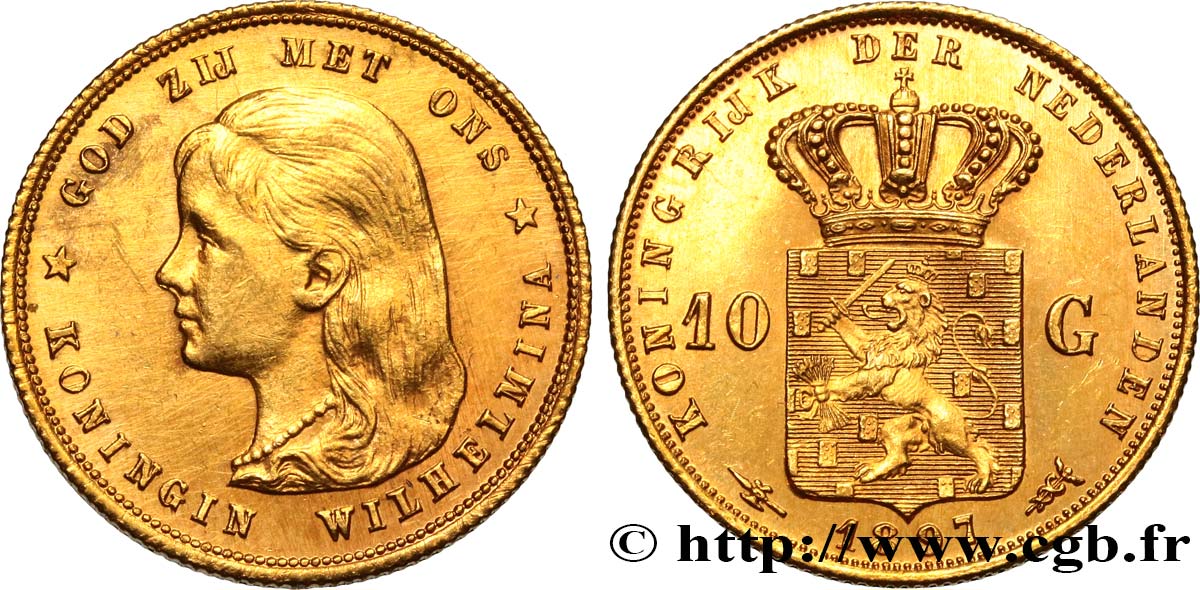 NETHERLANDS 10 Gulden Wilhelmina 1897 Utrecht AU 
