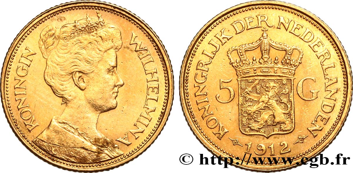 PAESI BASSI 5 Gulden Wilhelmina 1912 Utrecht q.SPL/SPL 