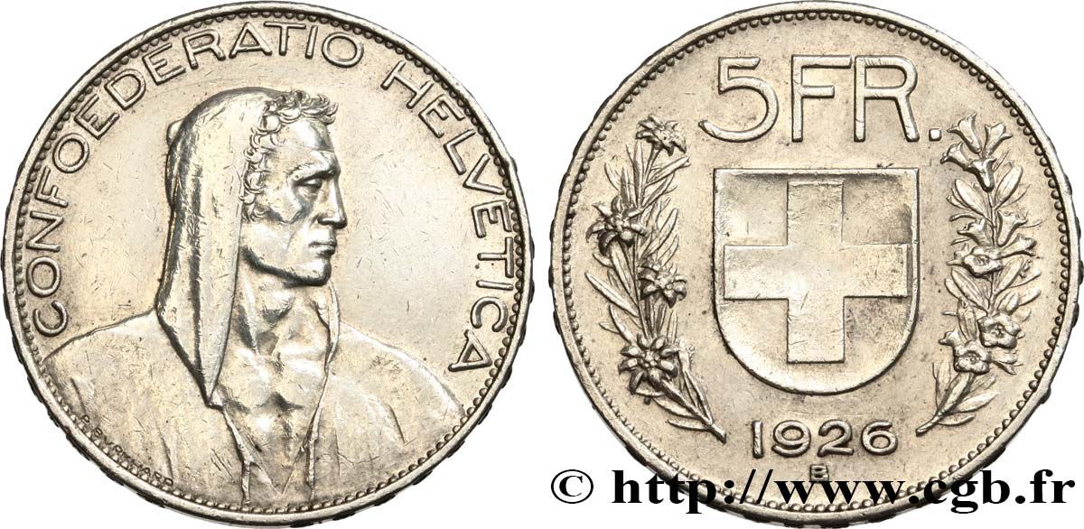 SWITZERLAND 5 Francs Berger 1926 Berne XF/AU 