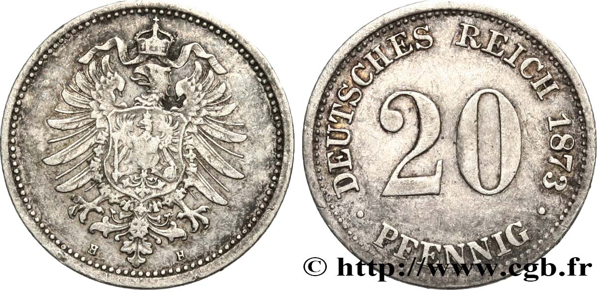 DEUTSCHLAND 20 Pfennig aigle impérial héraldique 1873 Darmstadt fVZ 