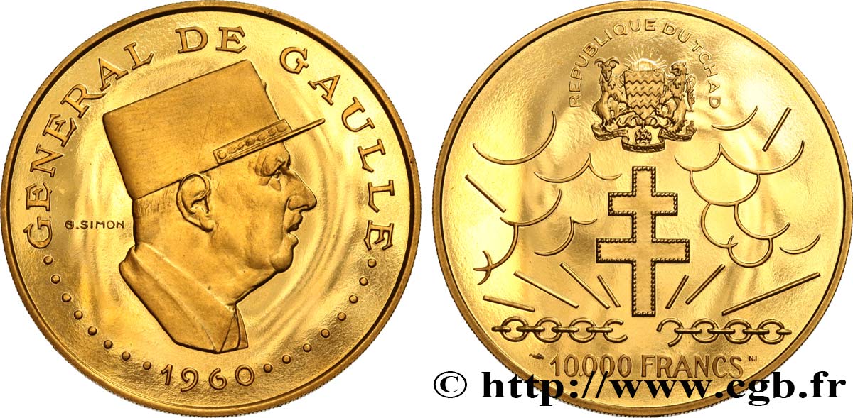 CHAD 10.000 Francs or, 10e anniversaire de l’indépendance, avec NI 1970 Paris MS 