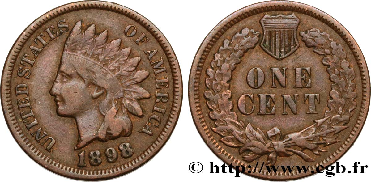 ÉTATS-UNIS D AMÉRIQUE 1 Cent tête d’indien, 3e type 1898 Philadelphie TB+ 
