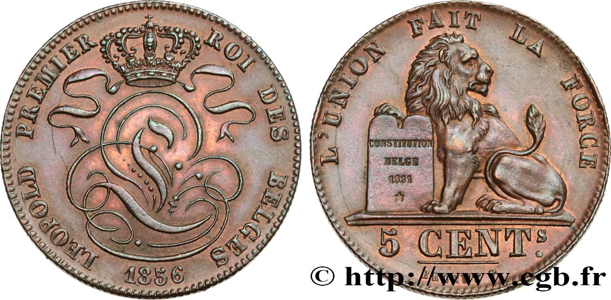 BÉLGICA 5 Centimes Léopold Ier 1856  EBC 