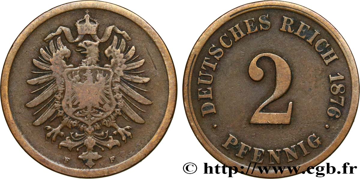 GERMANY 2 Pfennig aigle impérial 1876 Karlsruhe - G XF 