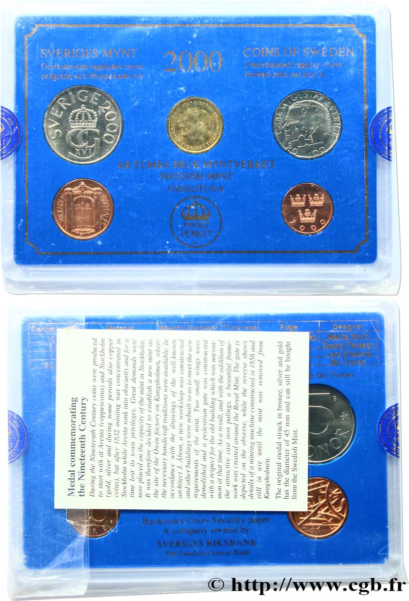 SUÈDE Série 4 monnaies (+ médaille) 2000  FDC 