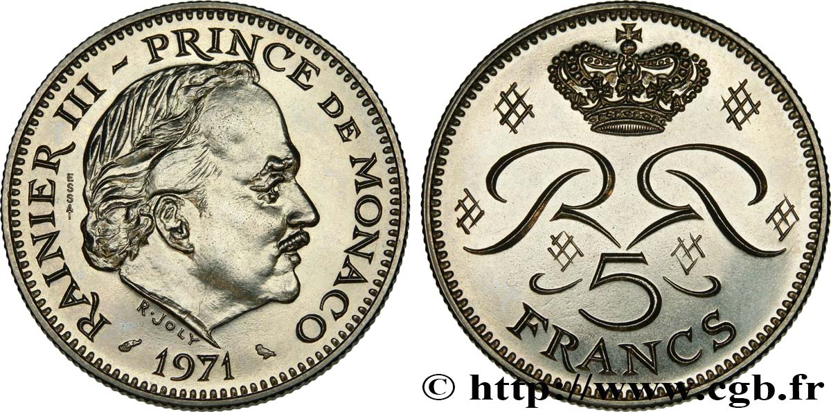 MONACO Essai de 5 Francs Rainier III 1971 Paris FDC 