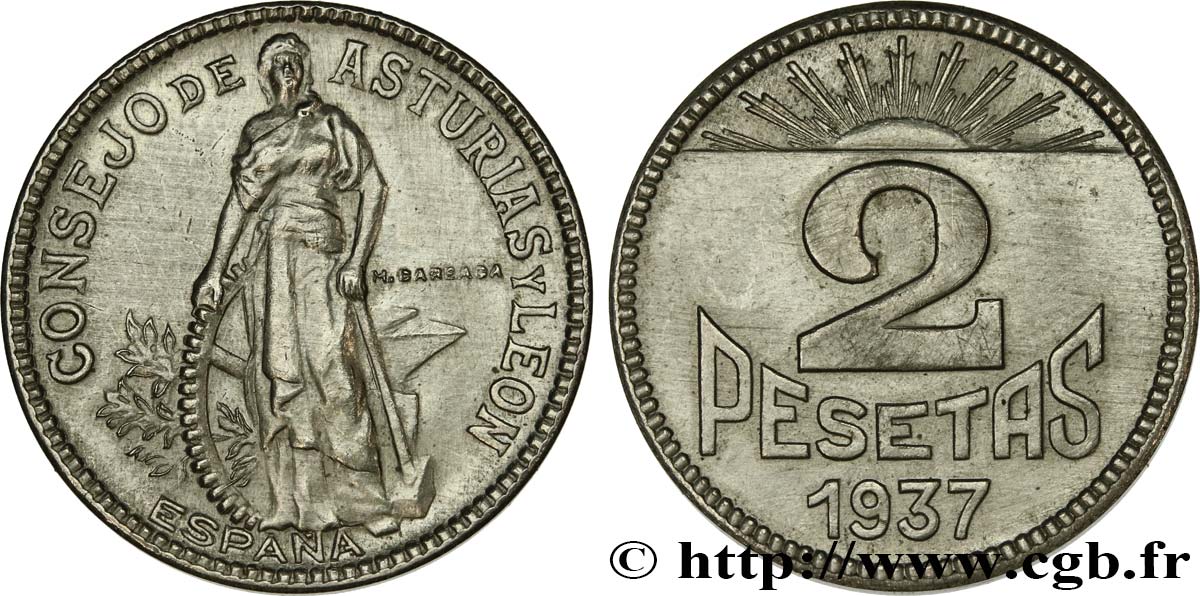 ESPAGNE - ASTURIES ET LÉON 2 Pesetas - Conseil des Asturies et de Léon 1937 Gijón SUP 
