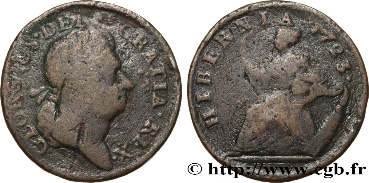 IRELAND REPUBLIC 1/2 Penny Georges I 1723  VF 