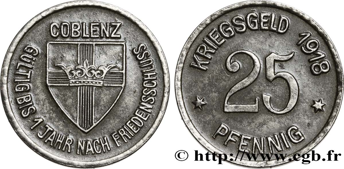 GERMANY - Notgeld 25 Pfennig Coblenz (Coblence) 1918  AU 