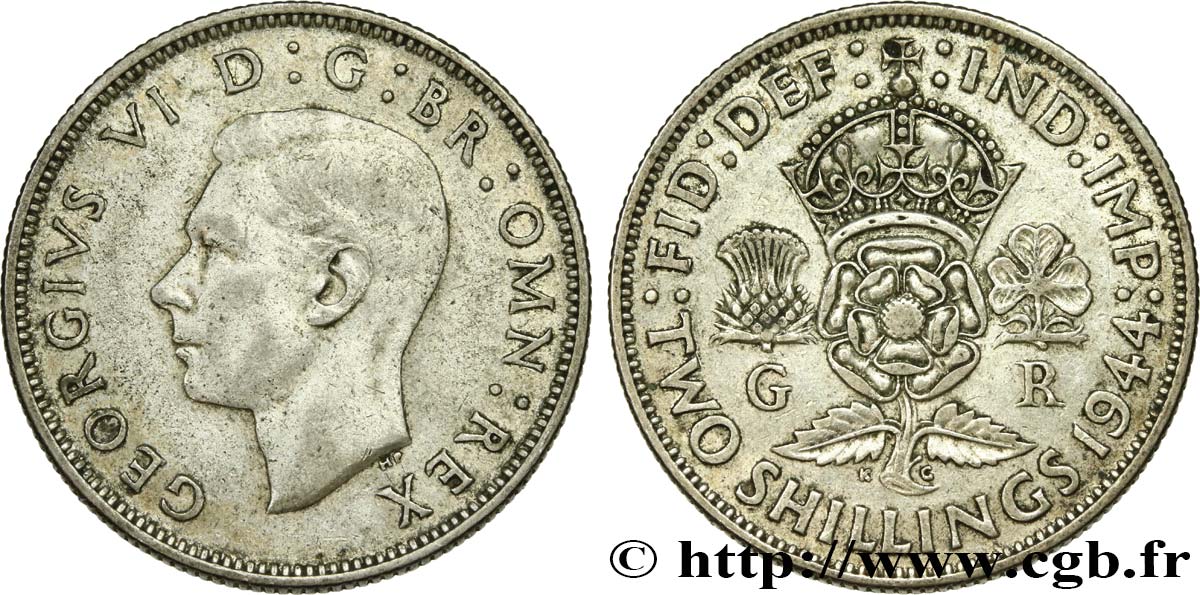 ROYAUME-UNI 1 Florin (2 Shillings) Georges VI 1944  TTB 