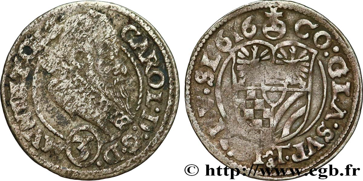 ALEMANIA - SILESIA - MÜNSTERBERG-OELS 3 Kreuzer Charles II de Münsterberg-Œls 1616  BC 