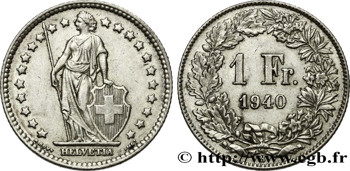 SWITZERLAND 1 Franc Helvetia 1940 Berne AU 