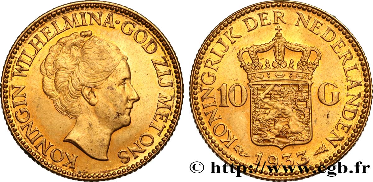 INVESTMENT GOLD 10 Gulden 4e type Wilhelmina 1933 Utrecht fST 