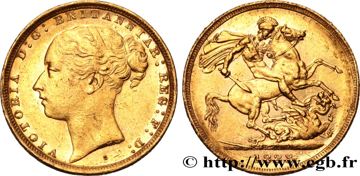 INVESTMENT GOLD 1 Souverain Victoria type Saint-Georges 1883 Sydney XF 