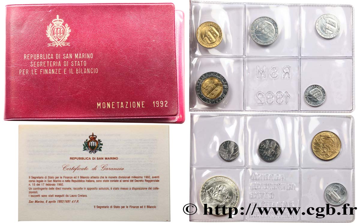 SAN MARINO Série FDC 10 Monnaies 1992 Rome FDC 