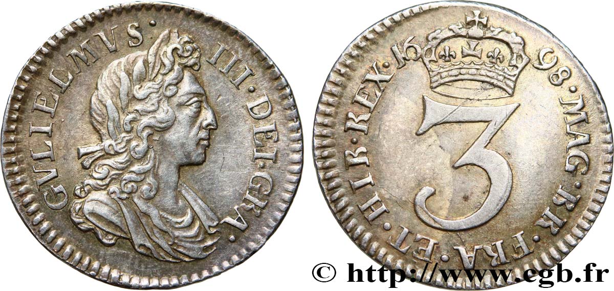 VEREINIGTEN KÖNIGREICH 3 Pence Guillaume III 1698 Londres fVZ 